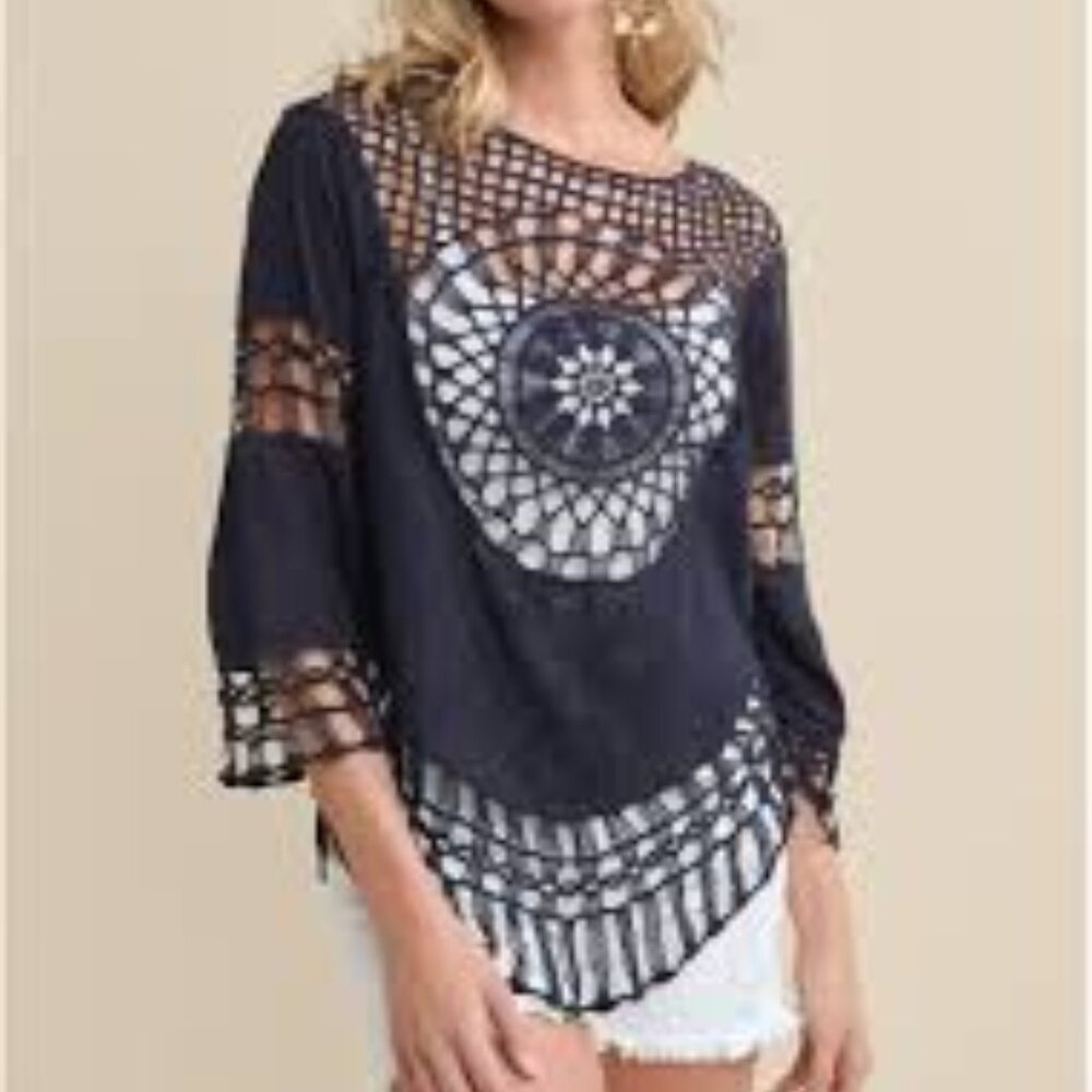 Venus Navy Blue Crochet Top